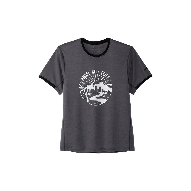 Brooks Houston22 Distance Graphic SS Men's Short Sleeve Running Shirt - Shadow Grey/Angel City Elite